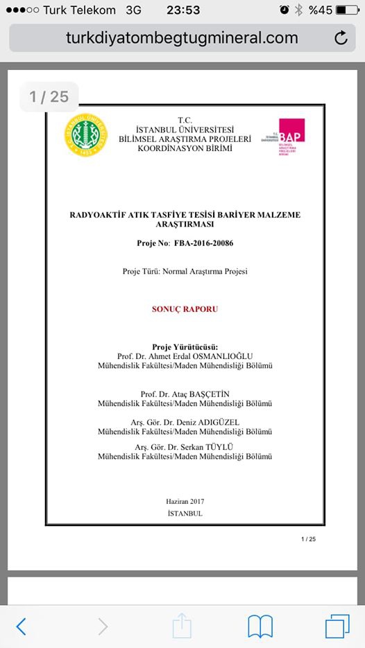 ( Diatomlu Ürünümüz ) Radyo Aktif Gaz Sızıntısı Kesme ve Ameliyathane ve Laboratuvarda Kimyasal Atık Toparlama İçin İstanbul Üniversitesine Yapmış Olduğumuz Turko- 20 Olur Almış, Üniversite Yapmış Olduğu 2016 tarihli Raporunda Bilim İnsanı Ramazan Sevgi'